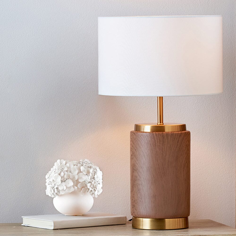 Ella Wood Effect Ceramic Table Lamp with White Shade Lighting