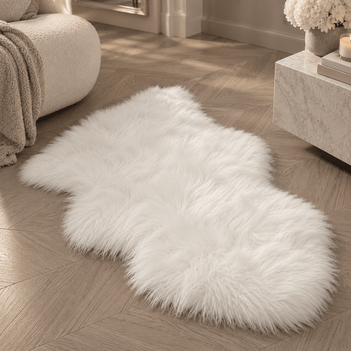 Elle Small Faux Fur White Hide Rug - 60x90cm Textiles