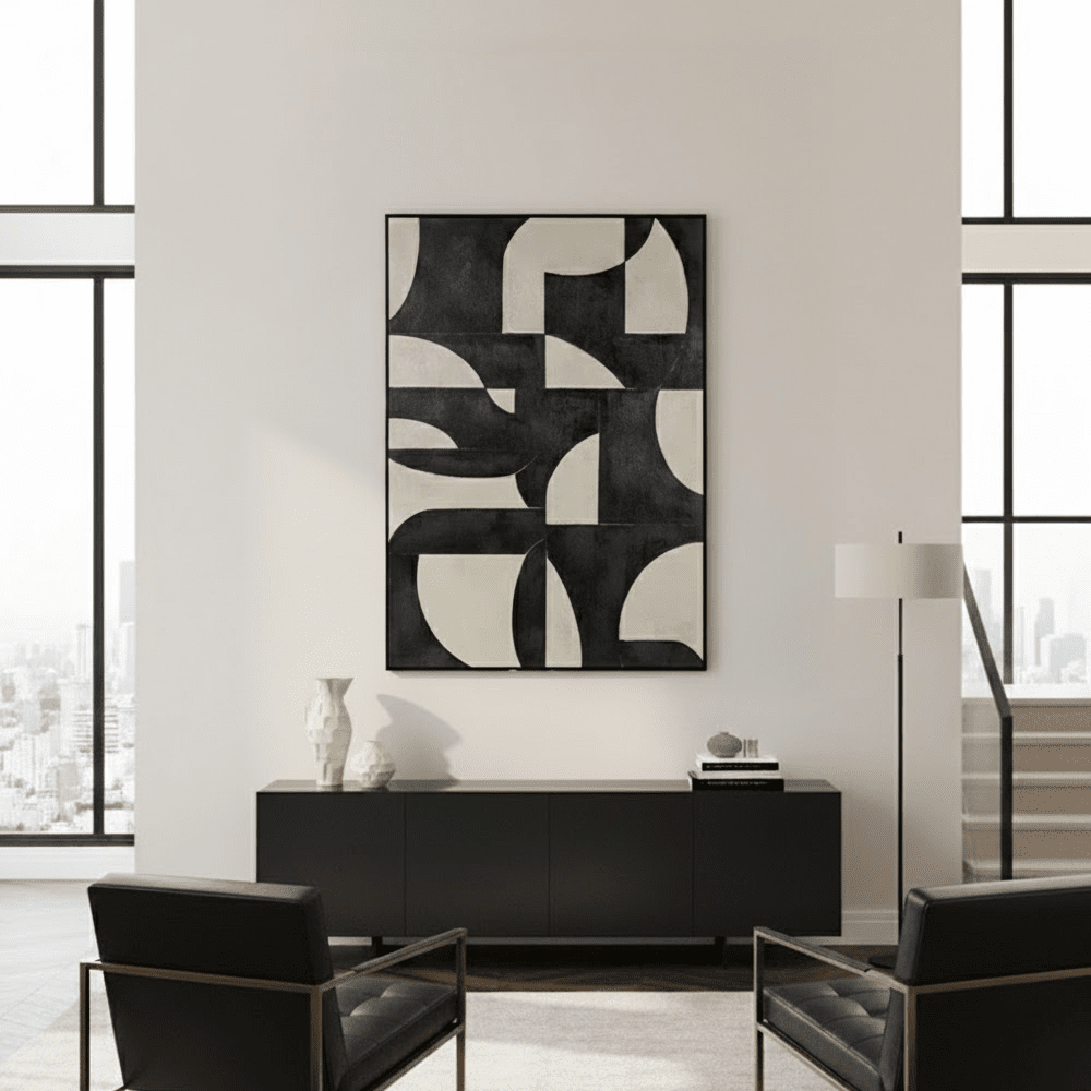 Ellia XL Black & Cream Monochrome Geometric Wall Art Accessories