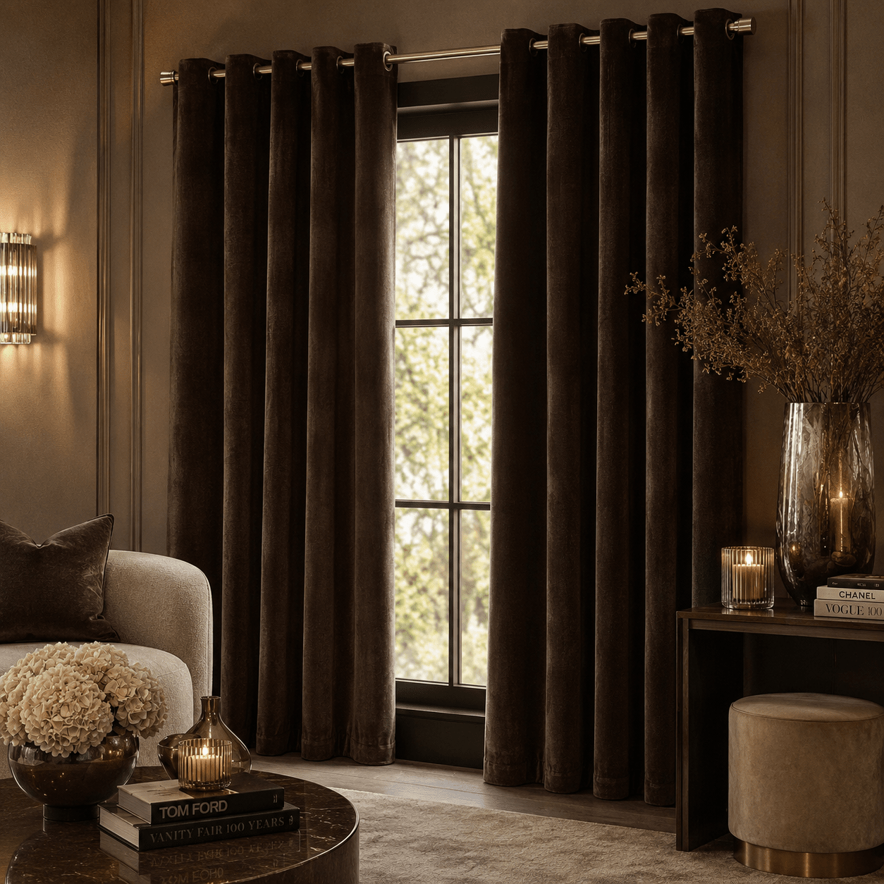 Elowise Brown Heavy Chenille Eyelet Curtain Pair Textiles