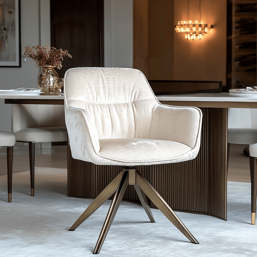 Elvinne Snow Velvet Swivel Dining Chair with Brass Base Furniture