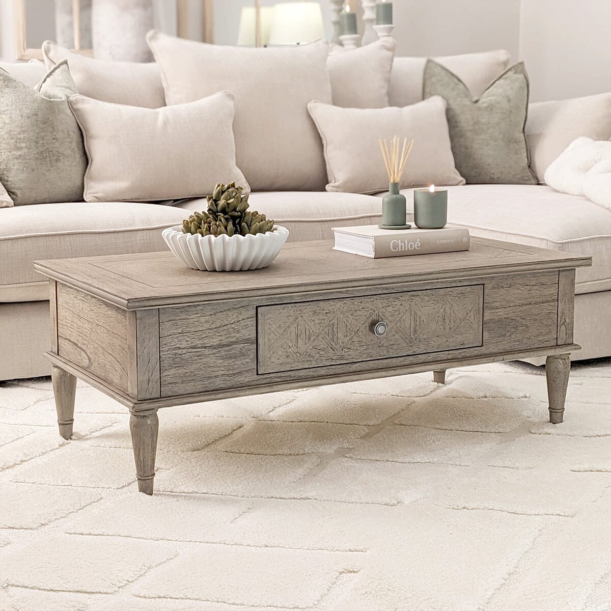 Elysium Natural Wood Push Drawer Coffee Table Furniture