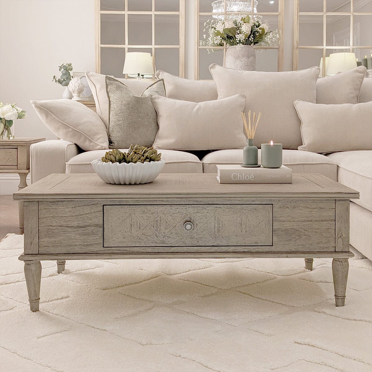 Elysium Natural Wood Push Drawer Coffee Table Furniture