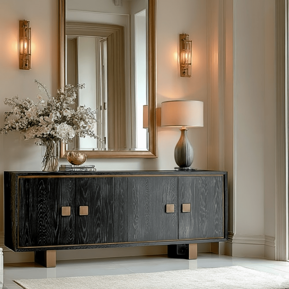 Emerisse Black Sideboard with Brass Handles Furniture