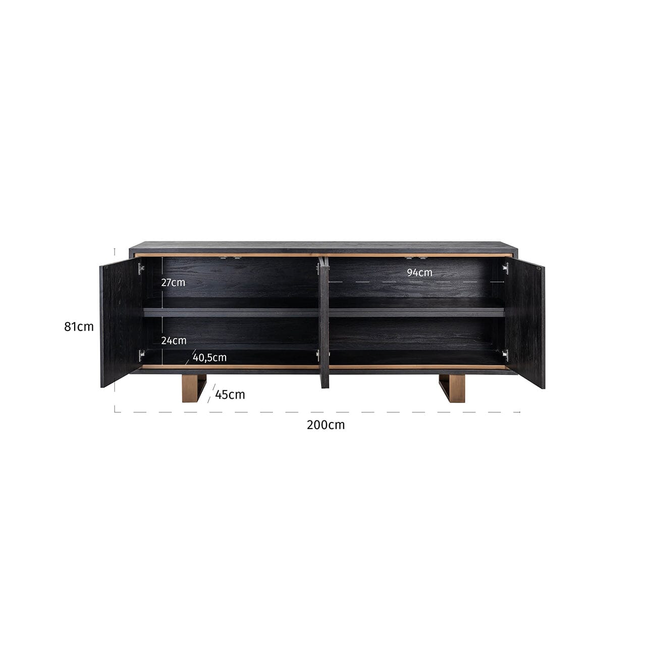 Emerisse Black Sideboard with Brass Handles Furniture