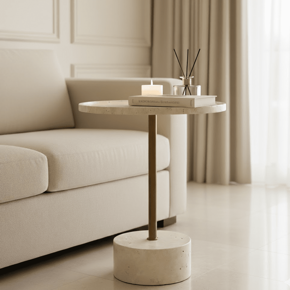 Emilde Travertine & Bronze Side Table Furniture