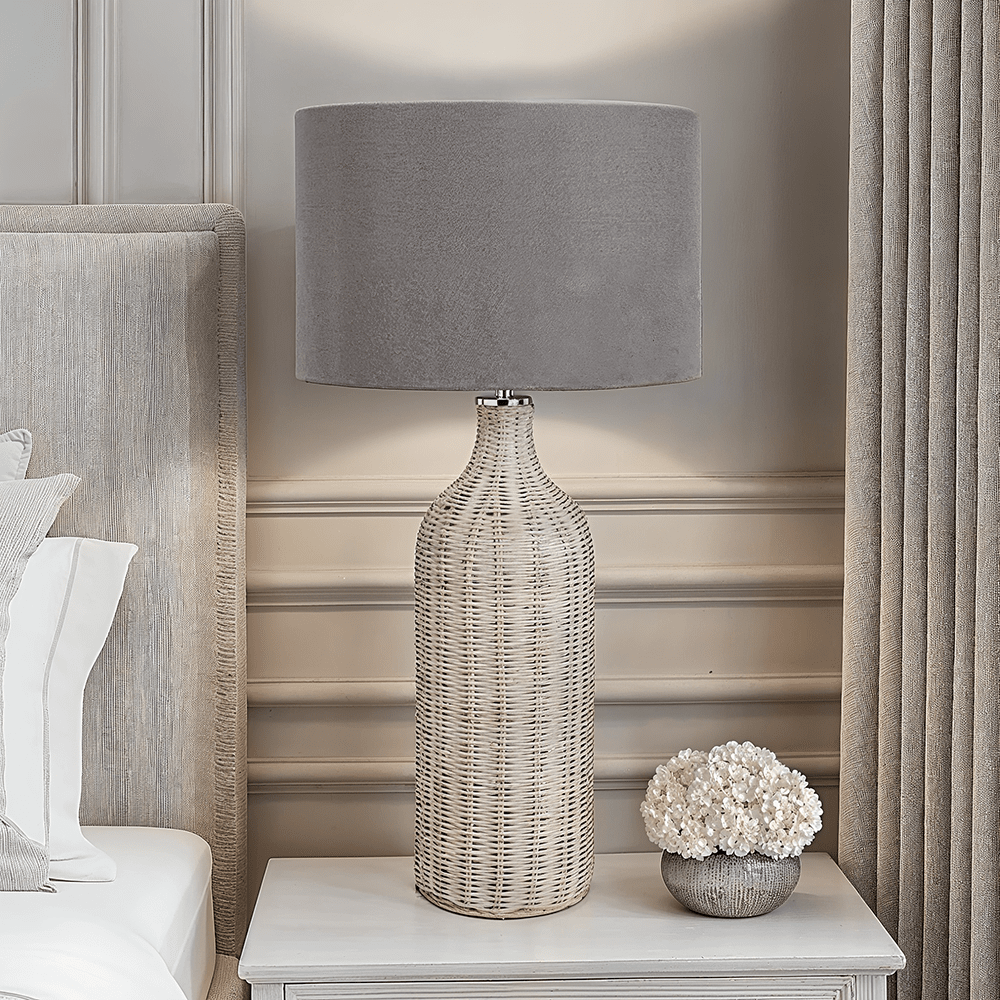 Emilia Grey Wash Rattan Bottle Neck Table Lamp Lighting