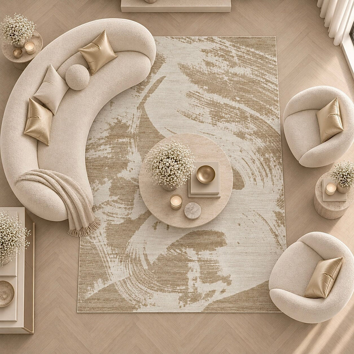 Eshane Beige Abstract Brushstroke Rug Textiles
