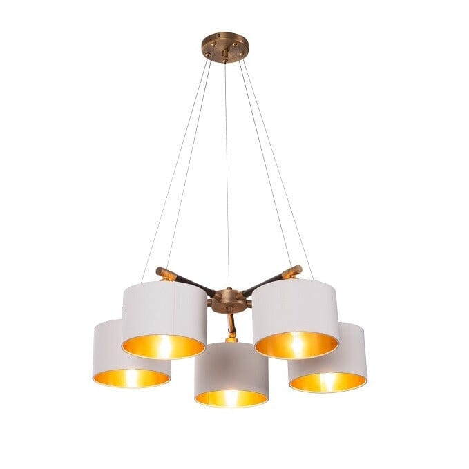 Esille Antique Brass 5 Light Chandelier with Gold Lined Shades Lighting