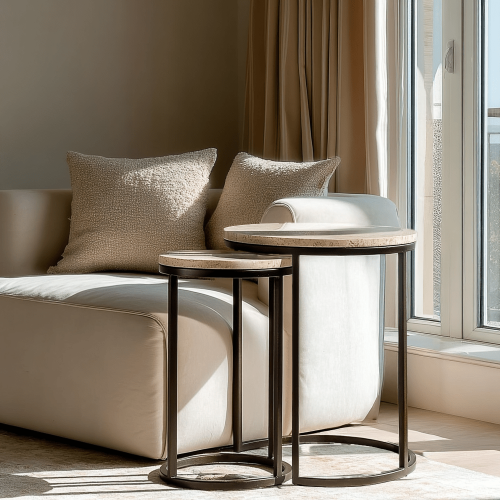 Esperanza Neutral Travertine Topped Nested Side Tables Furniture