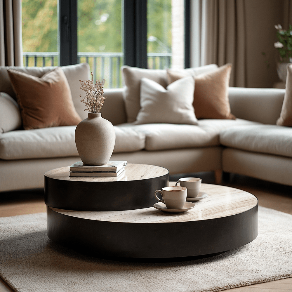 Esperanza Neutral Travertine Topped Stacked Coffee Table Furniture