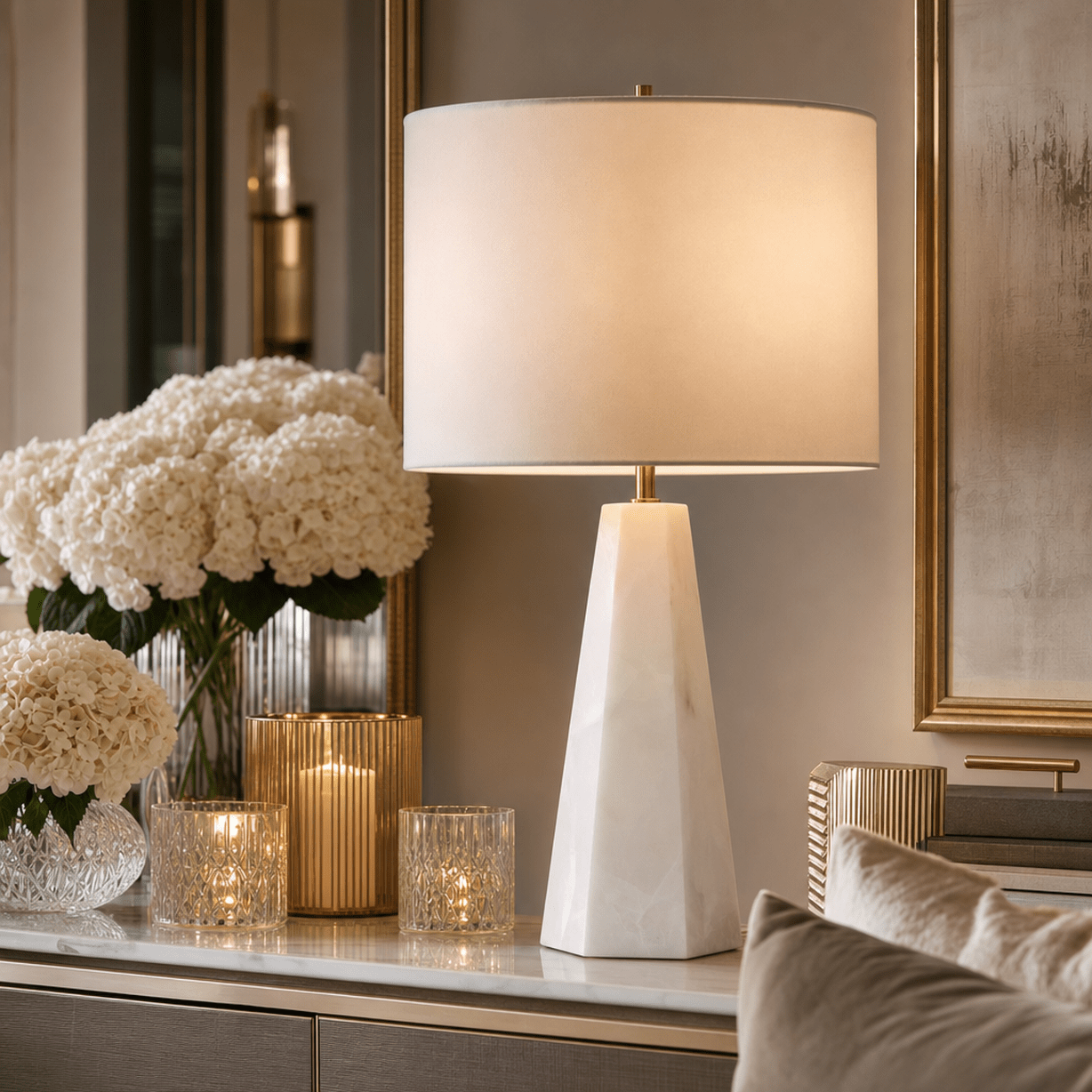 Eton Cream Marble Base Table Lamp Lighting