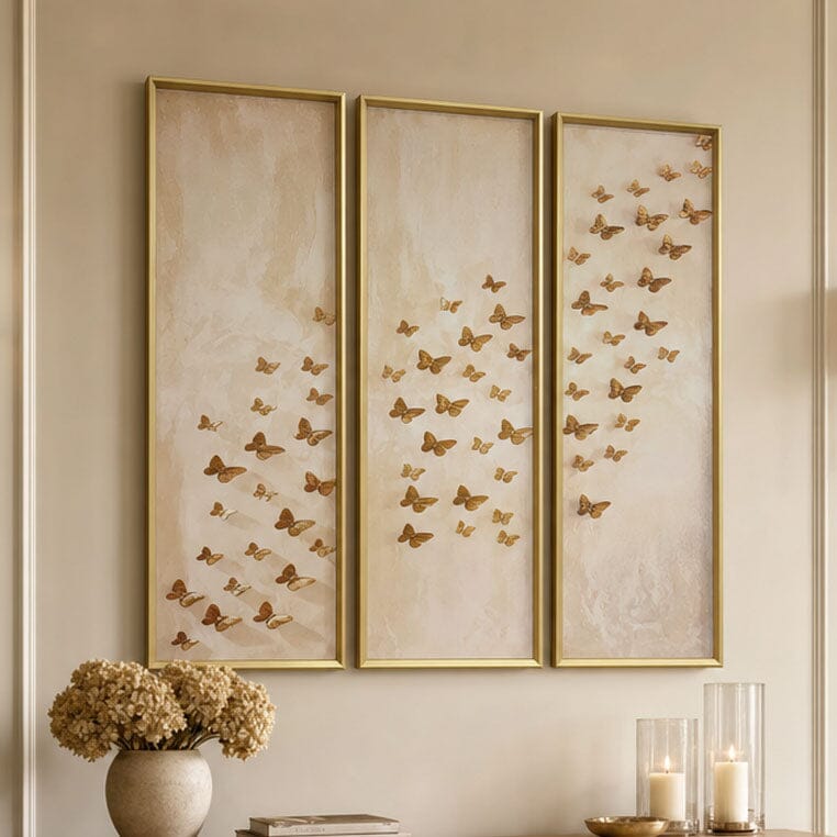 Evangeline Taupe & Gold Butterfly Canvas Wall Art - Set of 3 Accessories