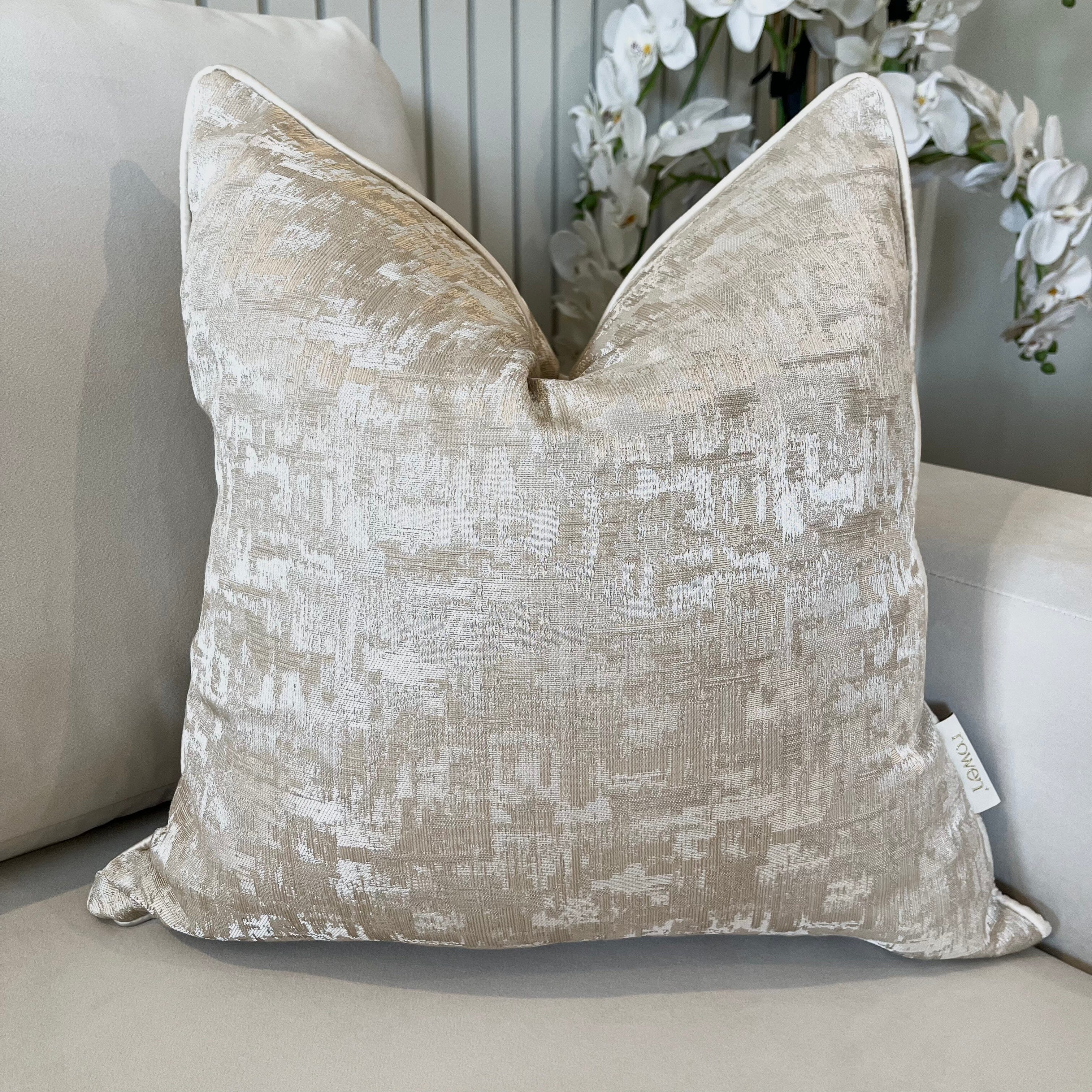 Evelyn Cream & Gold Metallic Patterned Cushion - 50x50cm Textiles