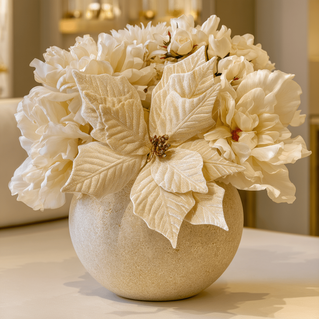 Faux Cream & Gold Poinsettia Single Stem Floral Accessories