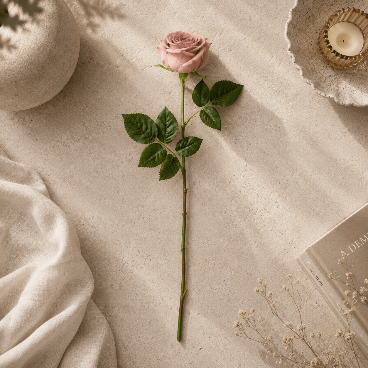 Faux Dusty Pink Rose Single Stem Floral Accessories