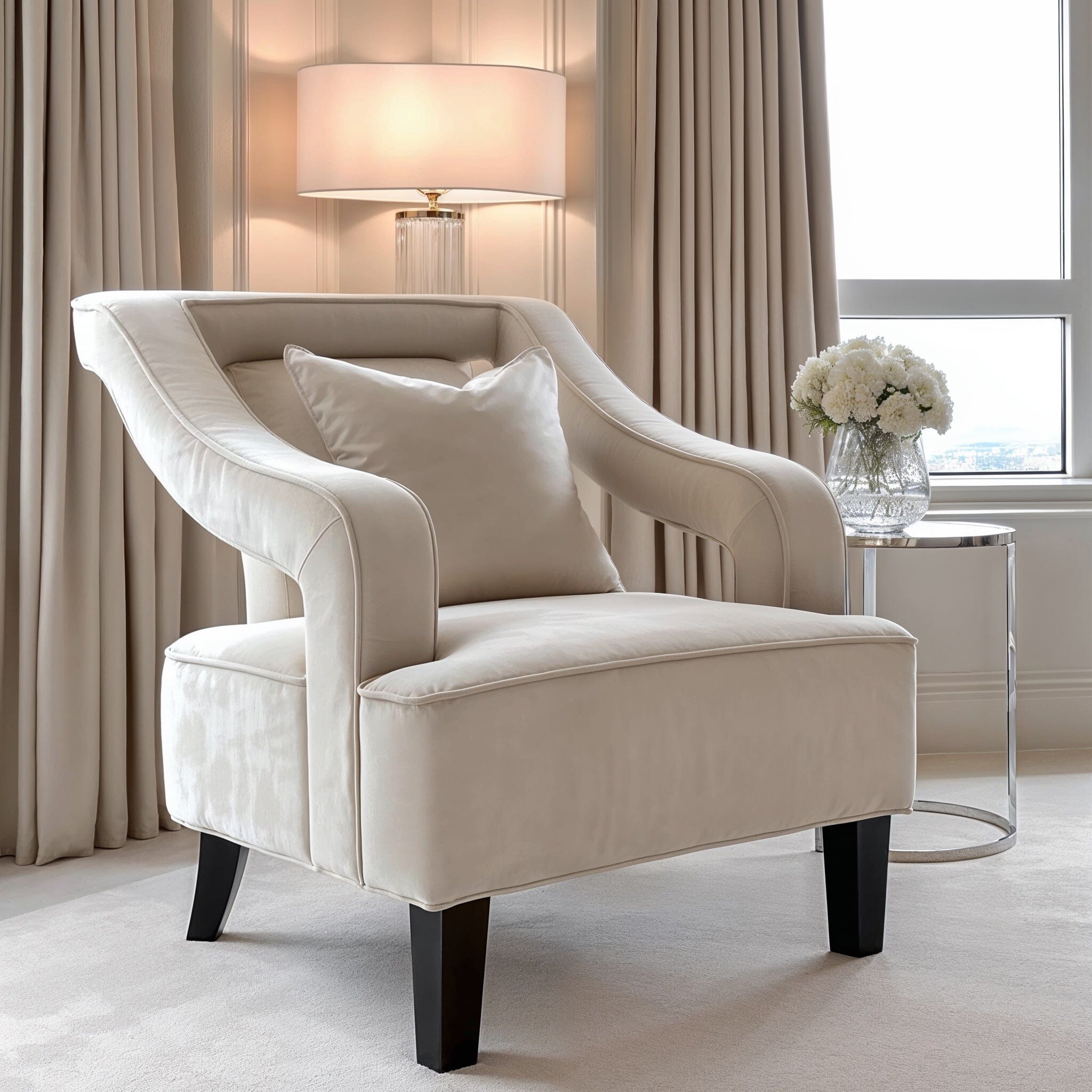 Faye Ivory Velvet Accent Chair with Black legs Furniture
