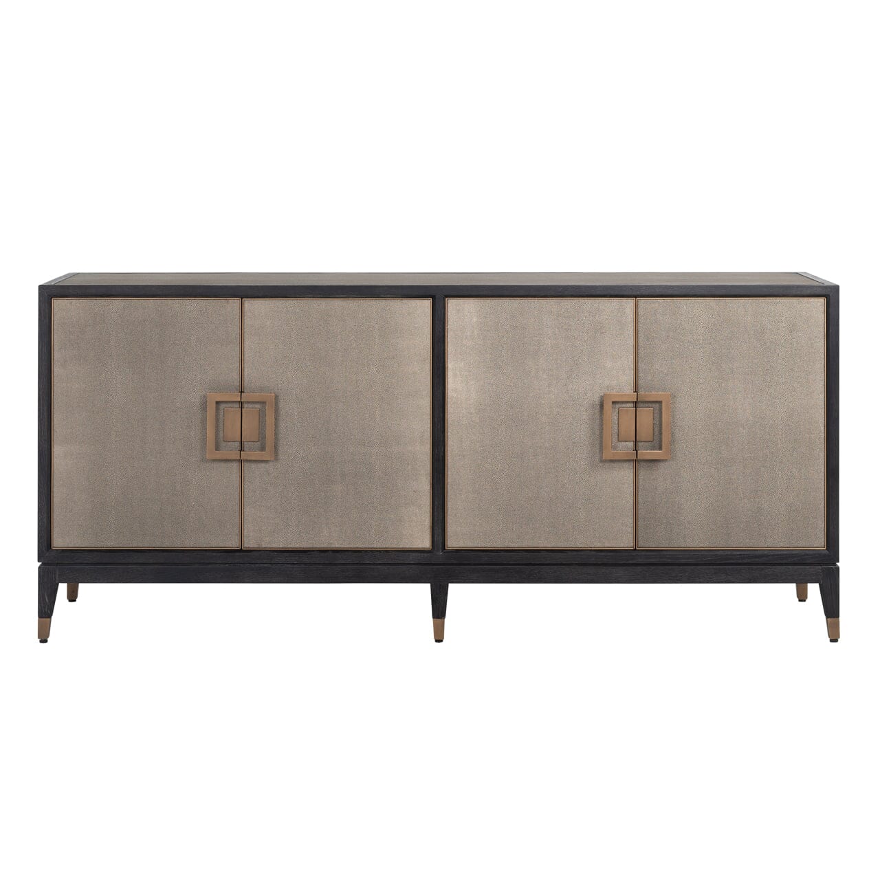 Felicia Luxury Black Wood & Shagreen 4 Door Sideboard with Brass Handles Furniture