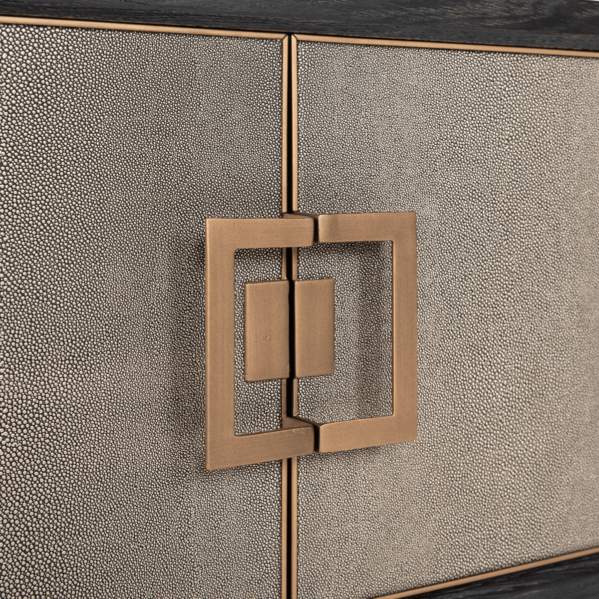 Felicia Luxury Black Wood & Shagreen 4 Door TV Unit with Brass Handles Furniture