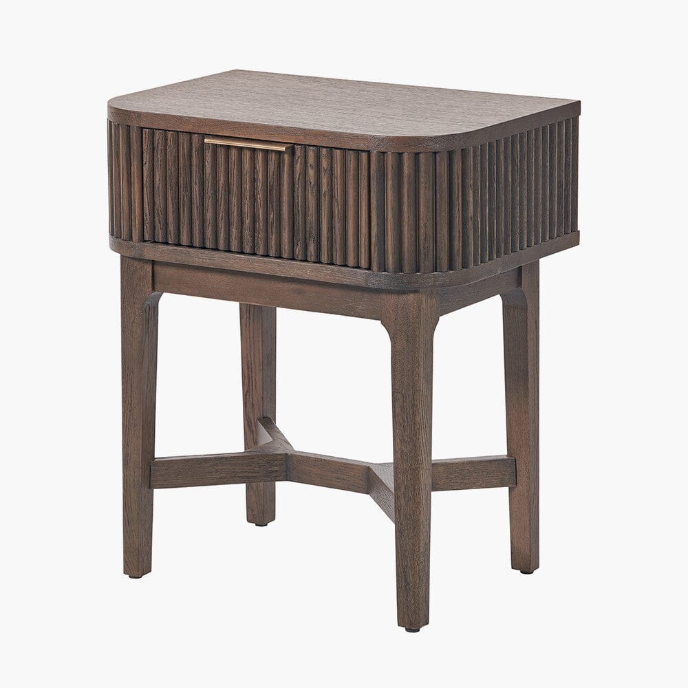 Felicity Dark Brown Ribbed Oak 1 Drawer Bedside Table Furniture