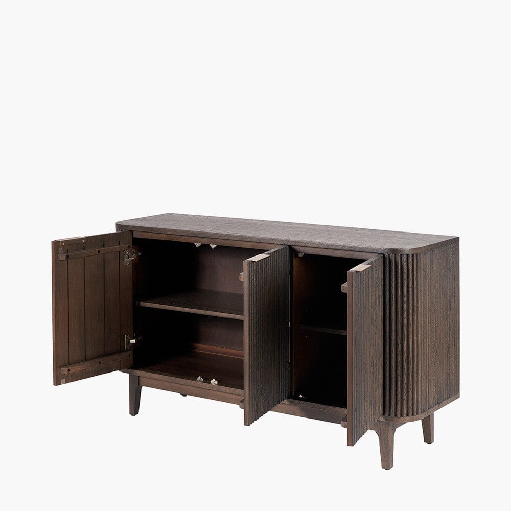 Felicity Dark Brown Ribbed Oak 3 Door Sideboard Furniture