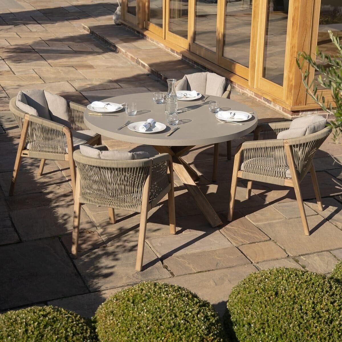 Fiji Taupe Rope Weave Round 4 Seater Outdoor Dining Set Furniture