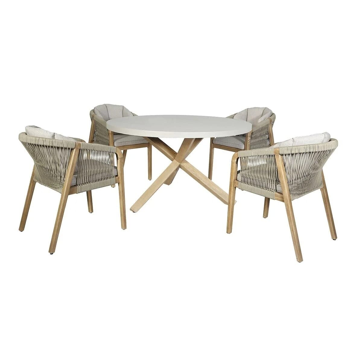 Fiji Taupe Rope Weave Round 4 Seater Outdoor Dining Set Furniture