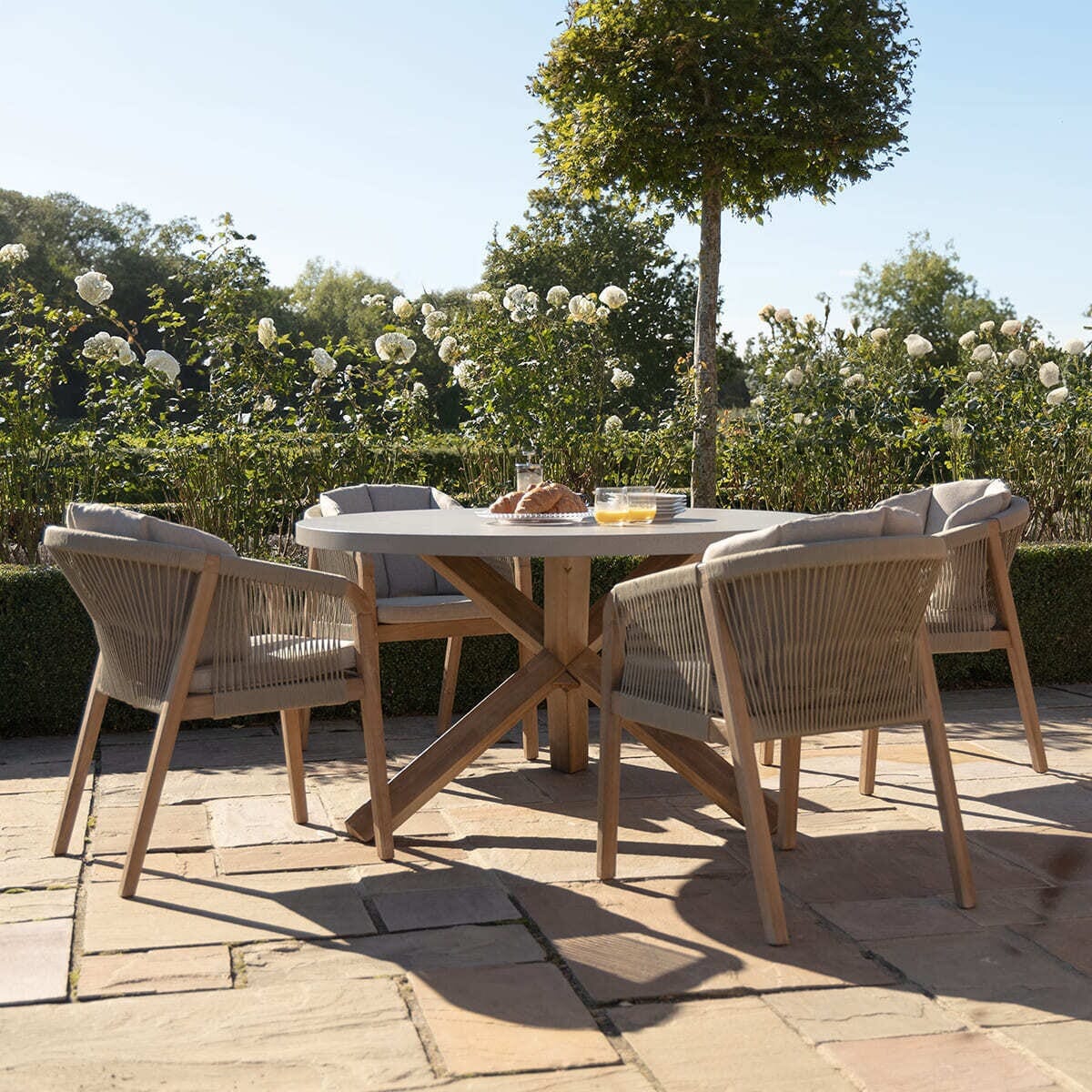 Fiji Taupe Rope Weave Round 4 Seater Outdoor Dining Set Furniture