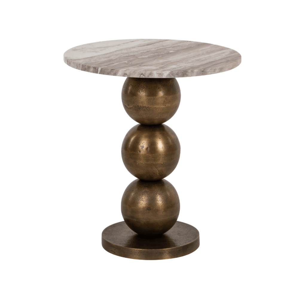 Fioelle Brass Side Table with Beige Marble Top Furniture