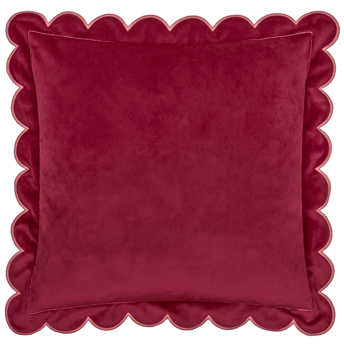 Fiore Burgundy Velvet Scalloped Edge Feather Filled Cushion - 45x45cm Textiles
