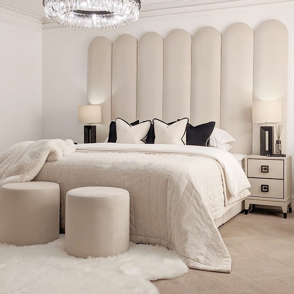 Florence Cream Curved Fluted Headboard with Adjustable Wings Beds and Headboards