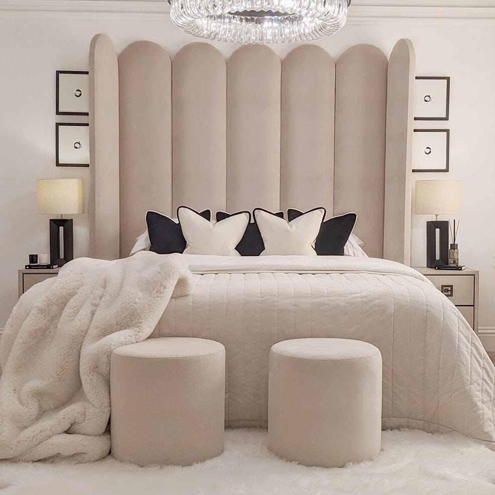 Florence Mink Curved Fluted Headboard with Adjustable Wings Beds and Headboards