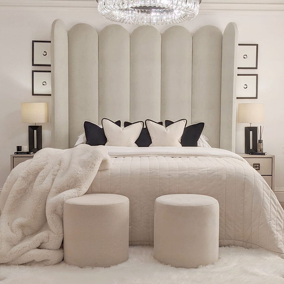 Florence Smoke Grey Curved Fluted Headboard with Adjustable Wings Beds and Headboards