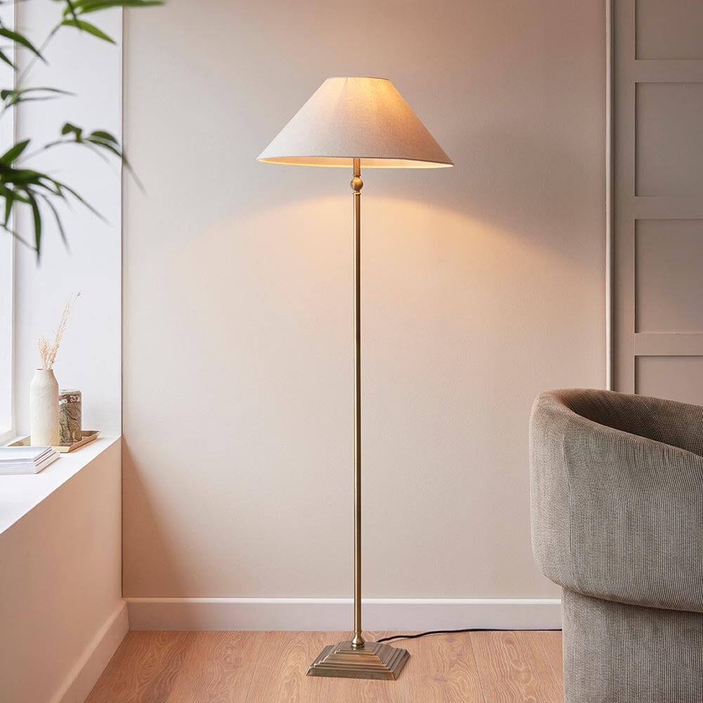 Francesca Gold Floor Lamp with Linen Shade Lighting