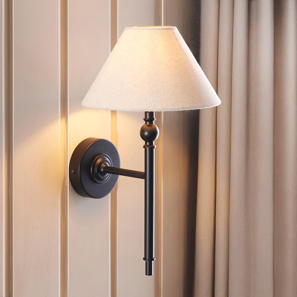 Francesca Matt Black Wall Light with Linen Shade Lighting