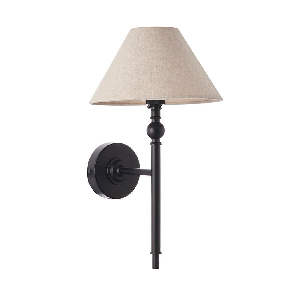 Francesca Matt Black Wall Light with Linen Shade Lighting