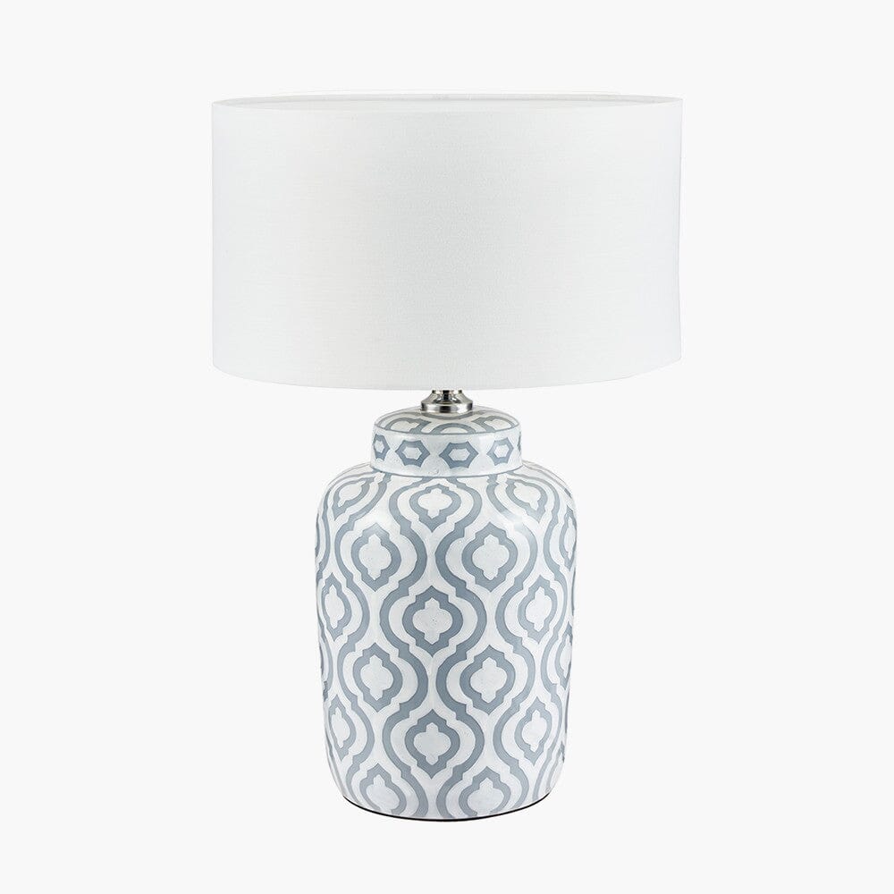 Gatsby Grey & White Patterned Ceramic Table Lamp with White Shade Lighting