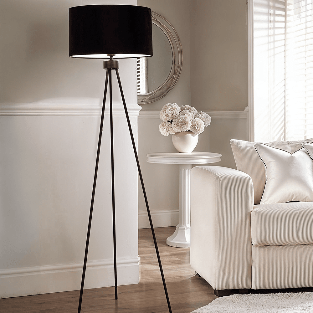 Gemini Matt Black Tripod Floor Lamp Lighting