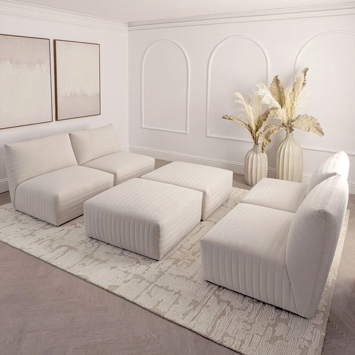 Geneva Cream Velvet Fluted Modular Sofa Range Sofa