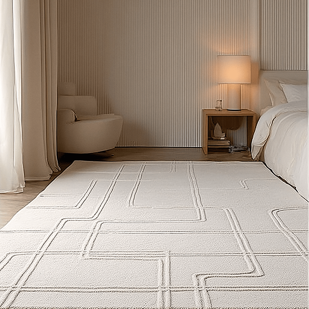 Geneva Ivory Wool Linear Patterned Rug Textiles