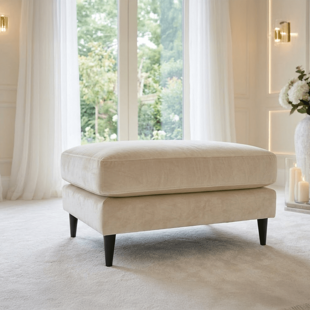 Genevieve Cream Velvet Chair Footstool Sofa