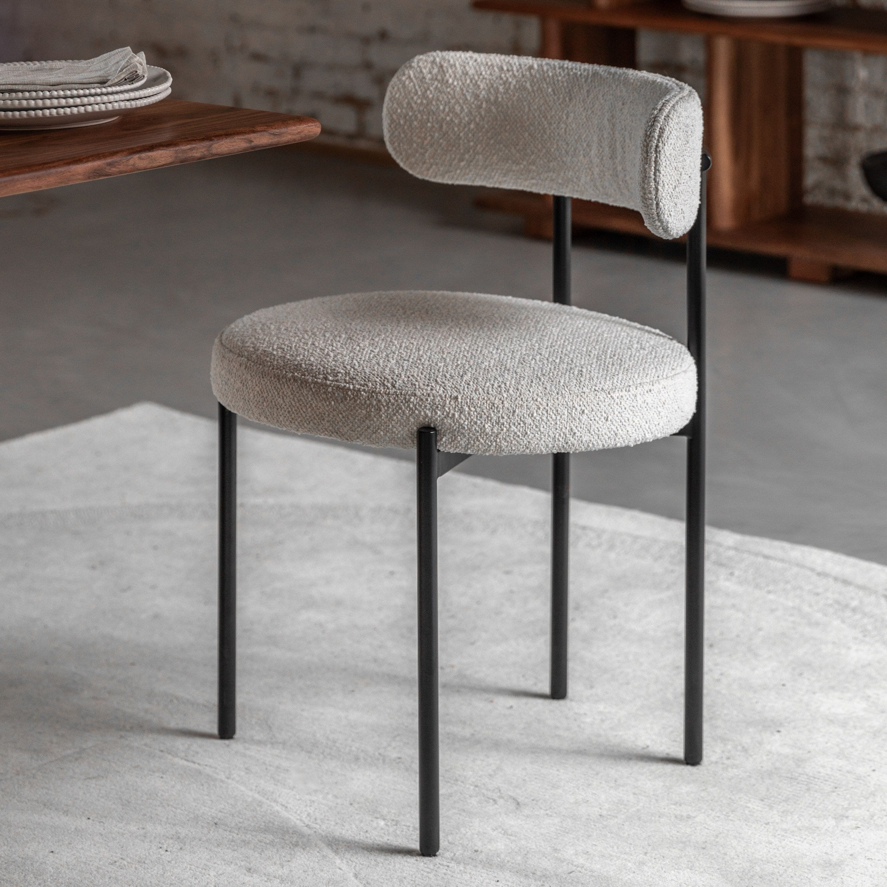 Georgia Vanilla Boucle Rounded Dining Chairs with Black Legs - Set of 2 Furniture