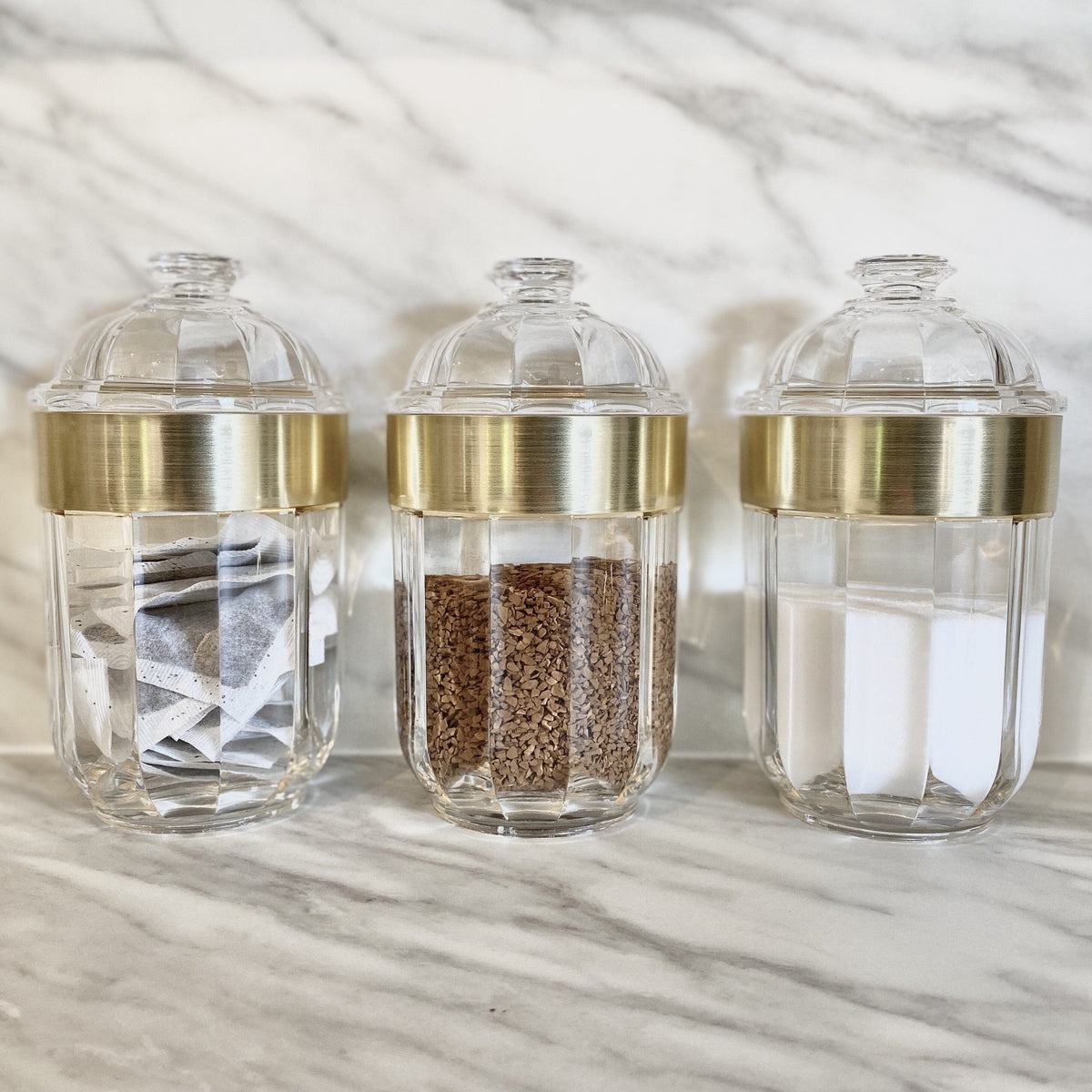 Gianna Medium Acrylic Canister with Gold Rim - Set of 3 Accessories
