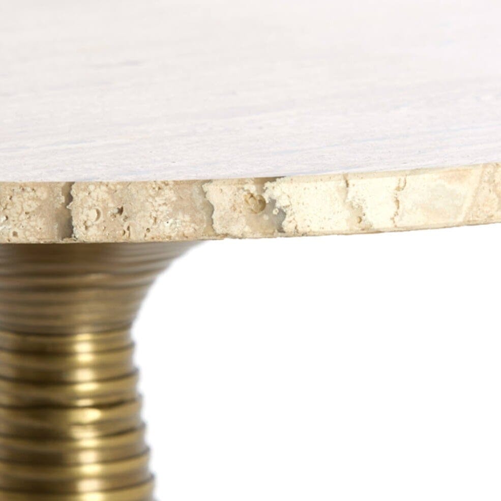 Gio Antique Brass Side Table with Travertine Top Furniture