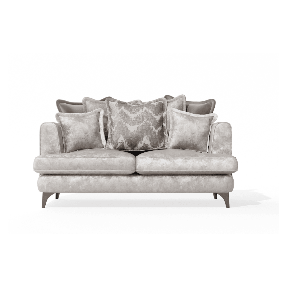 Gisele Oyster & Taupe Textured Chenille Pillowback Sofa Range with Walnut Legs Sofa 2 Seater