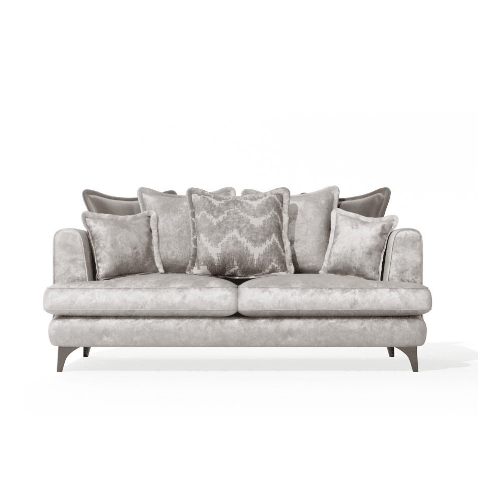 Gisele Oyster & Taupe Textured Chenille Pillowback Sofa Range with Walnut Legs Sofa 4 Seater