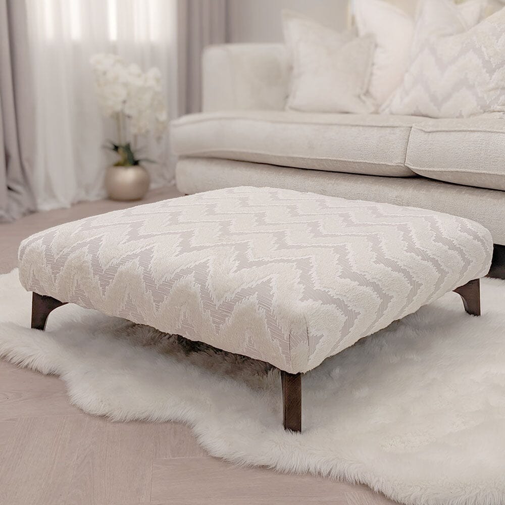 Gisele Oyster & Taupe Textured Chenille Pillowback Sofa Range with Walnut Legs Sofa Patterned Footstool