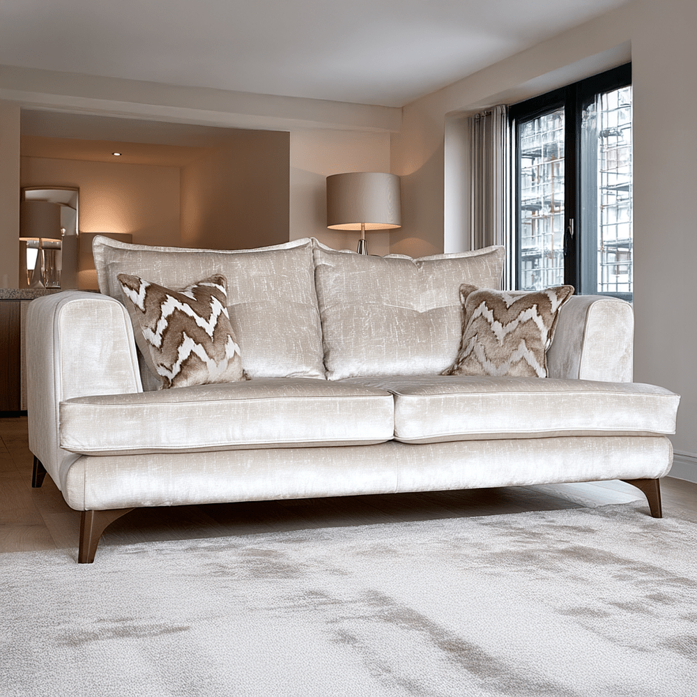Gisele Oyster & Taupe Textured Chenille Sofa Range with Walnut Legs 3 Seater Sofa