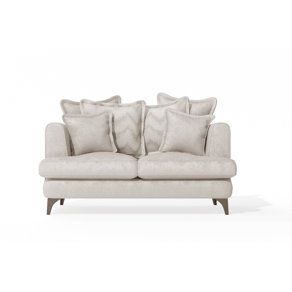 Gisele Oyster Textured Chenille, Pillowback Sofa Range With Walnut Legs Sofa 2 Seater Sofa