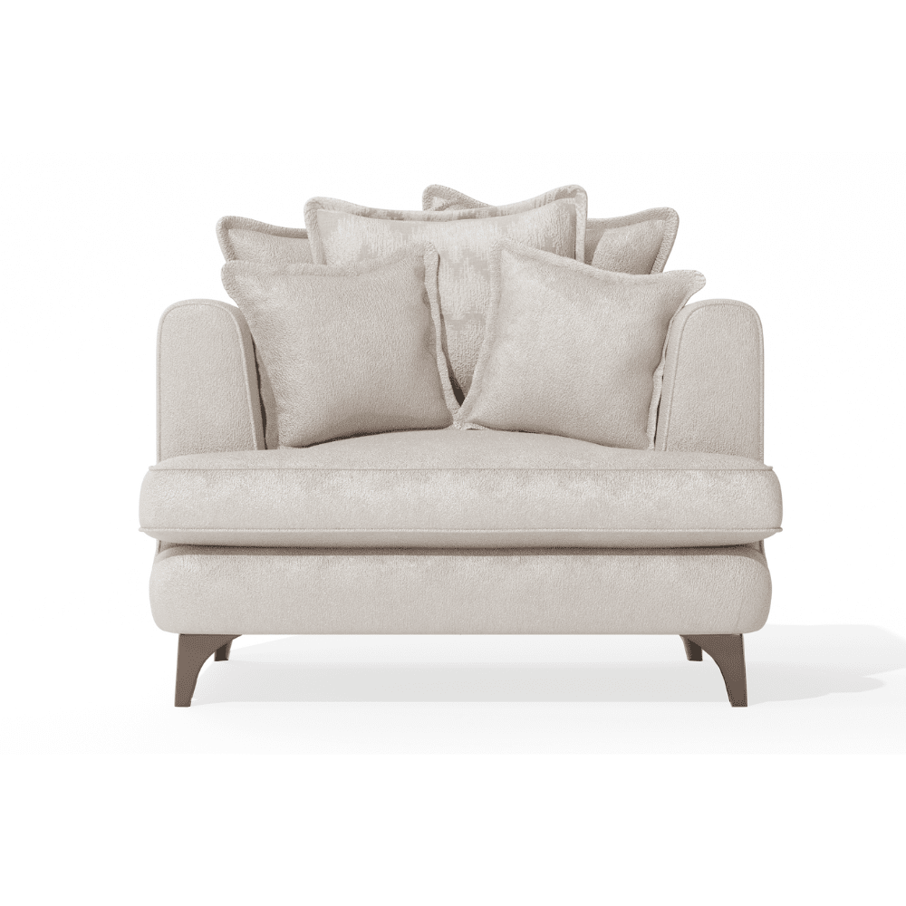 Gisele Oyster Textured Chenille, Pillowback Sofa Range With Walnut Legs Sofa Love Seat